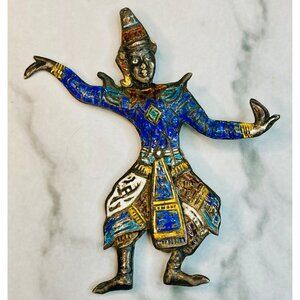 Vintage Siam Sterling Silver Enamel Dancer Brooch -297